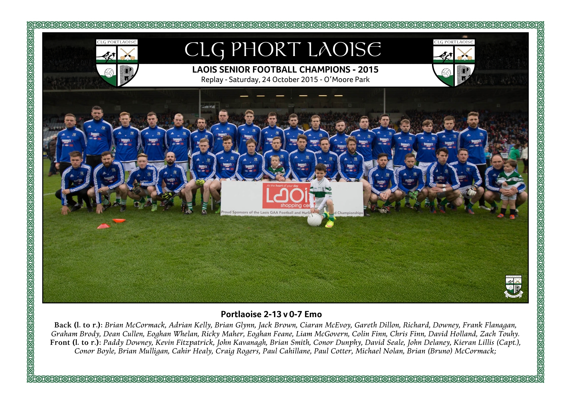 2015 Laois SFC team photo with names