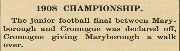 Nationalist and Leinster Times clipping announcing junior championship walk over for Maryborough
