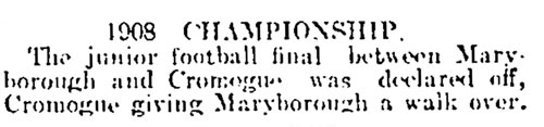 Nationalist and Leinster Times clipping announcing junior championship walk over for Maryborough