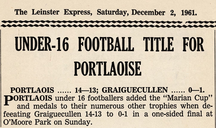 Leinster Express headline from Saturday December 2 1961