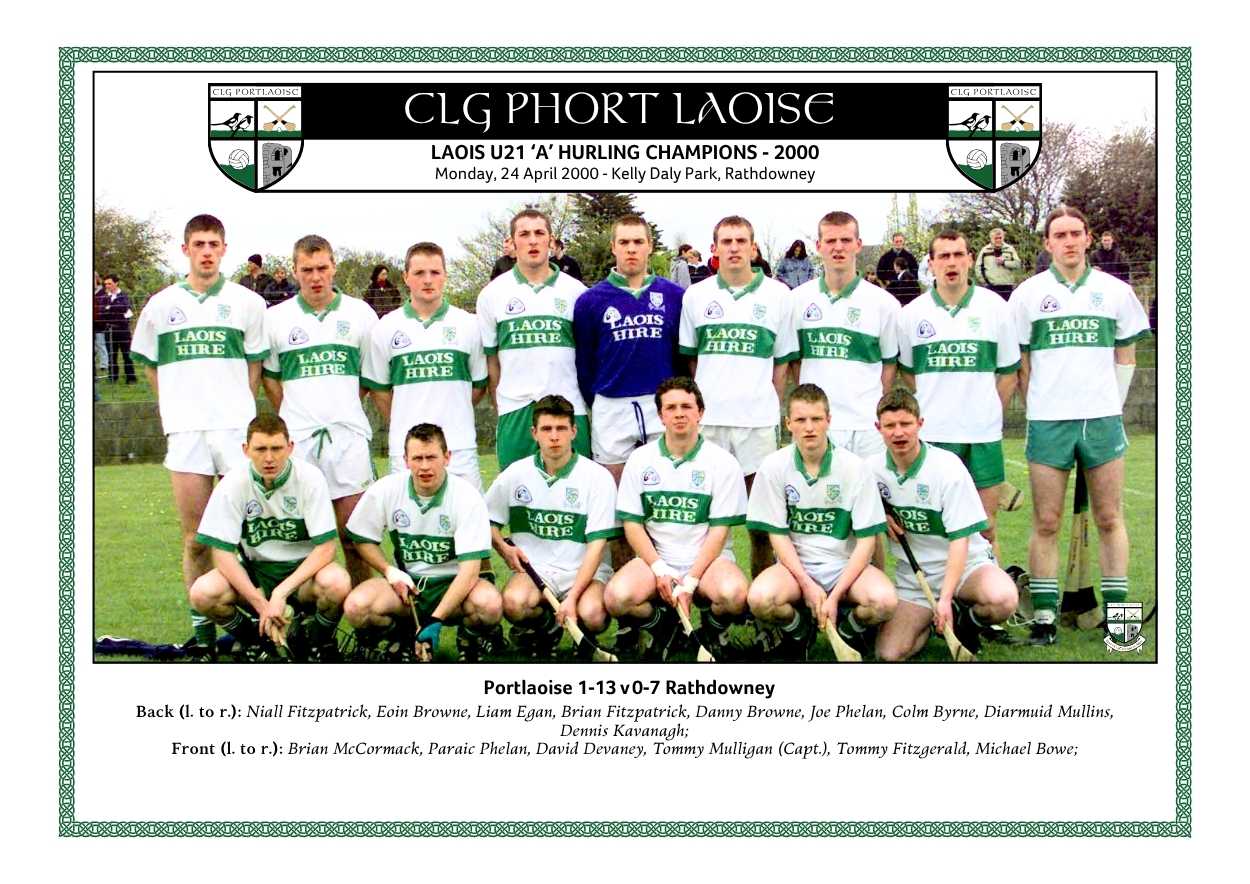 Portlaoise Under 21 hurling team who secured a county double in 2000