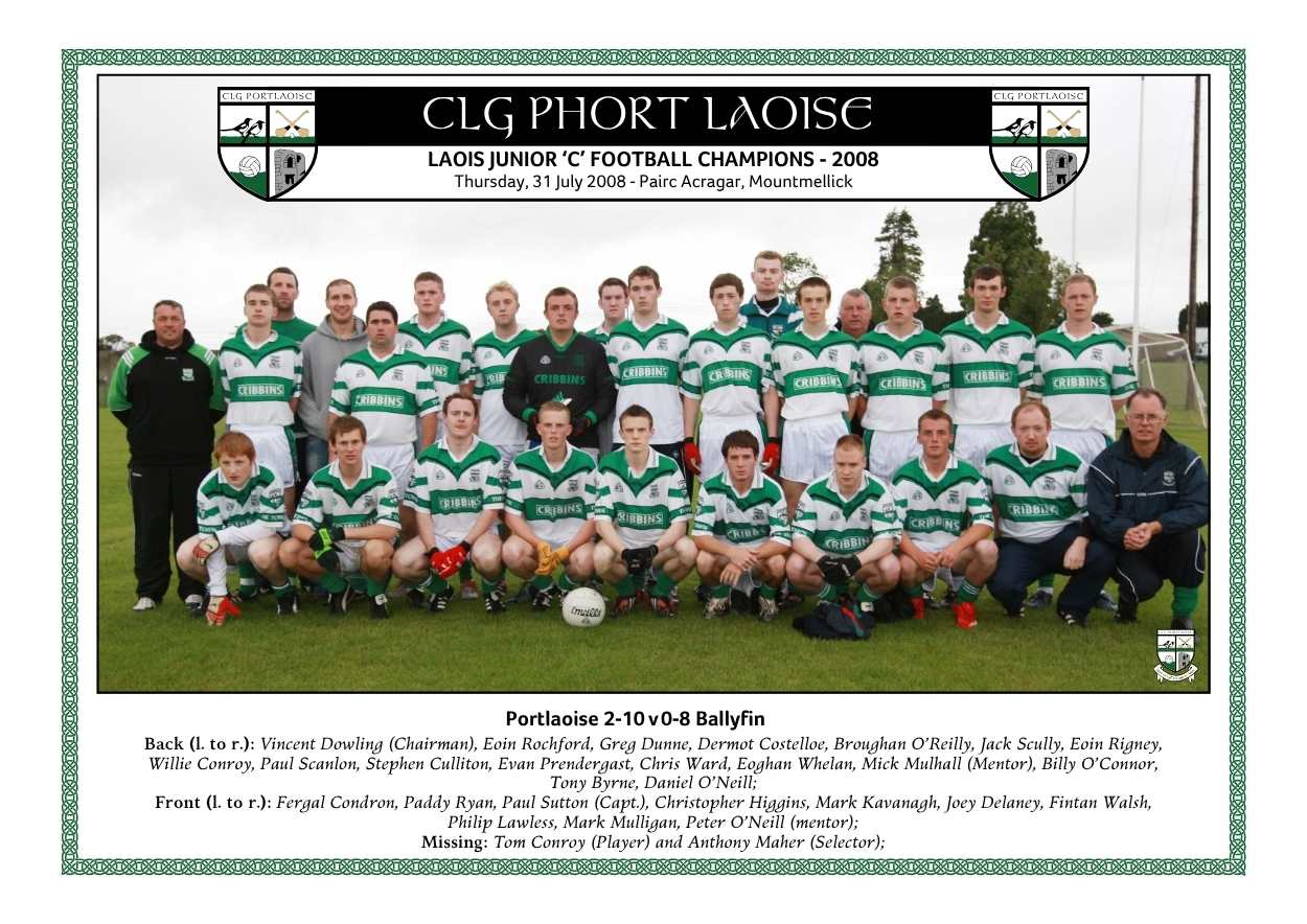 Portlaoise Junior C football team who won the county title in 2008