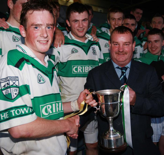 Portlaoise captain Kieran Lillis receives the minor trophy in 2008