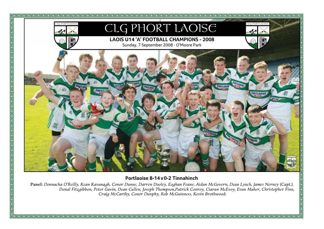 Portlaoise Under 14 football team who won the championship in 2008