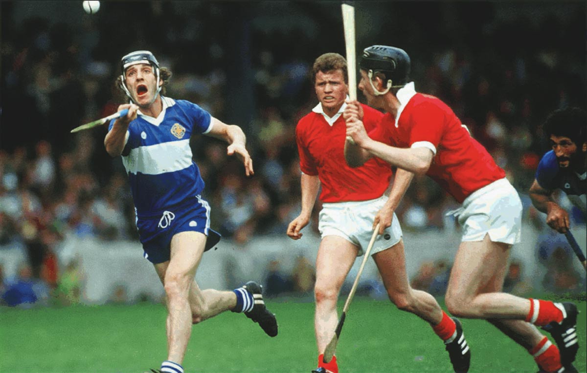 Pat Critchley in action for Laois against Cork's Pat Hartnet and Sean O'Gorman in 1984