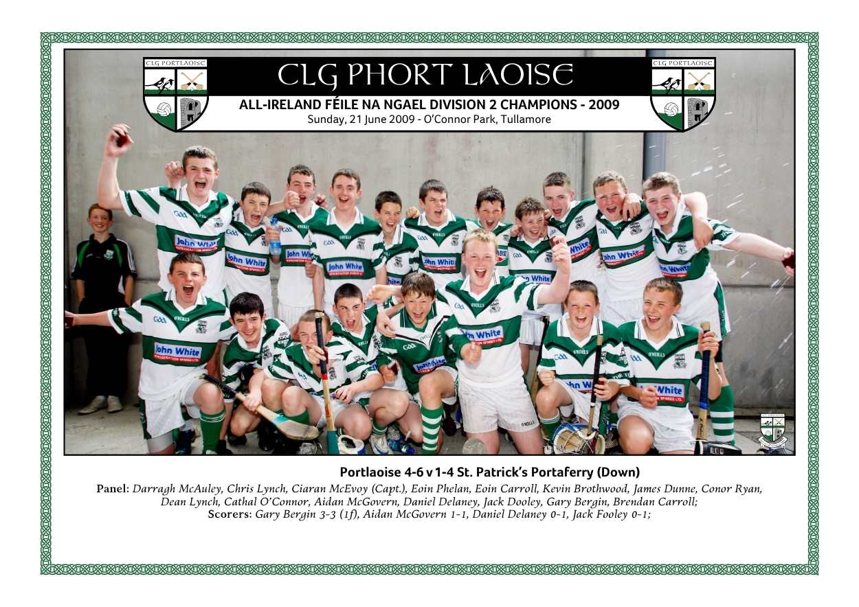 Portlaoise Under 14 hurlers who won the Féile na nGael Division 2 national title in 2009
