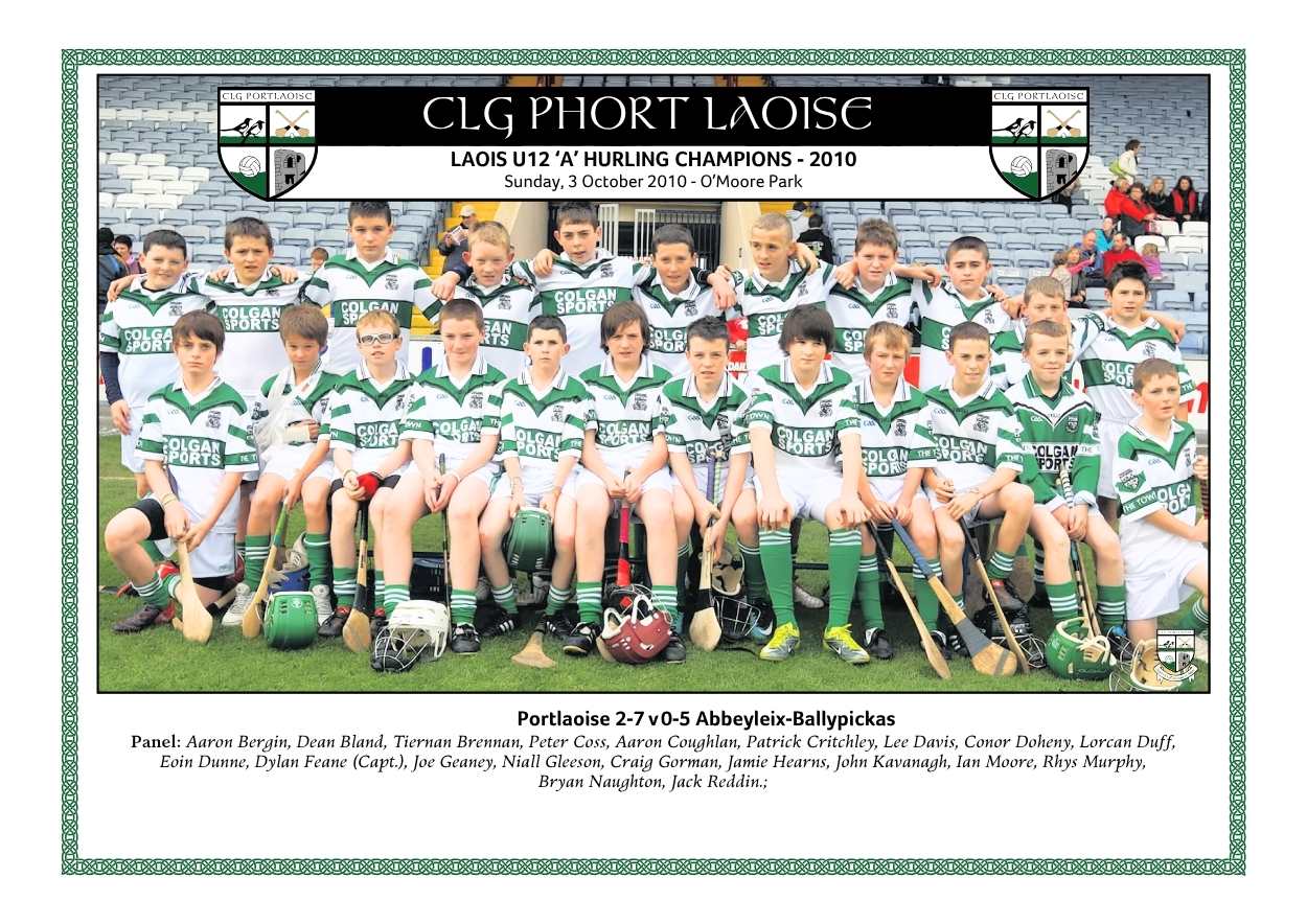 Portlaoise Under 12 hurlers who completed a county double in 2010