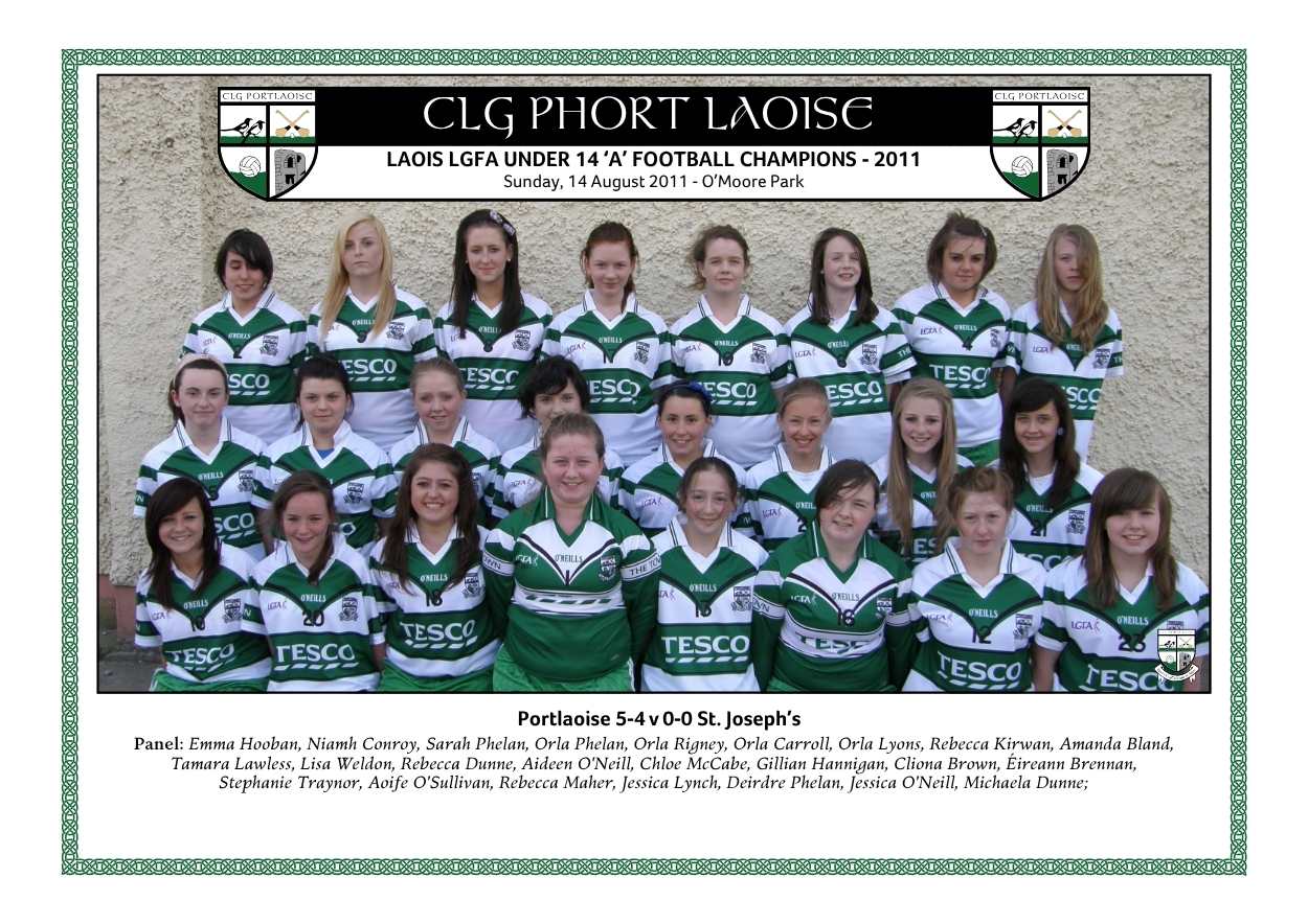 Portlaoise Under 14 ladies football championship winners in 2011