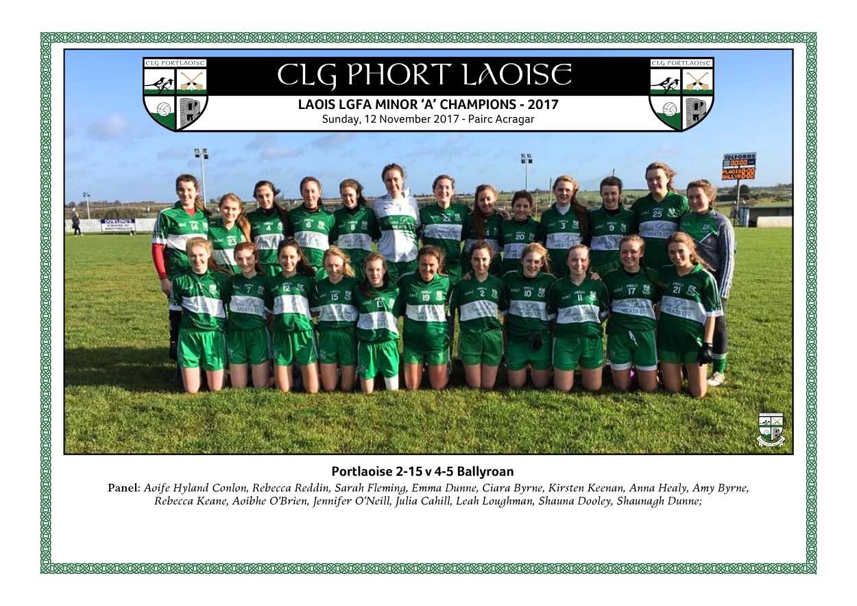Portlaoise minor ladies football team celebrate championship success in 2017